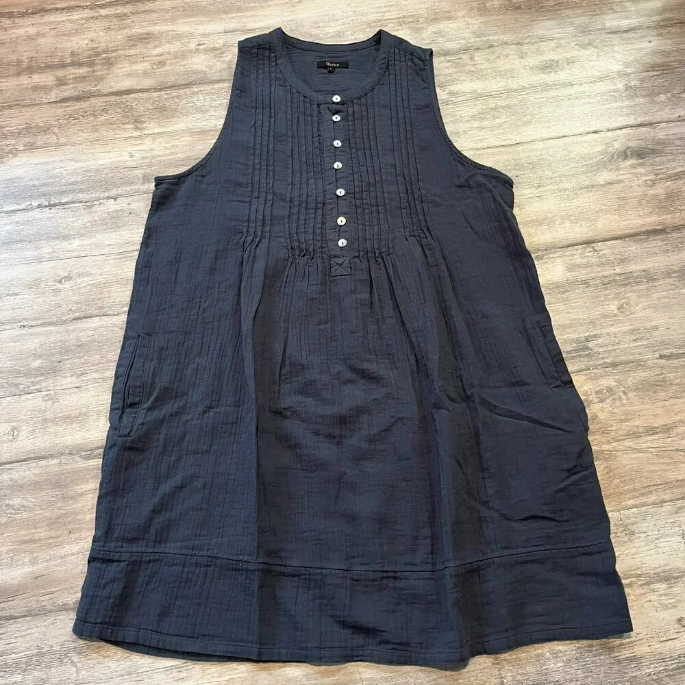 Quince 100% Organic Cotton Gauze Sleeveless Swing Dress, Indigo Blue, Large - Picture 2 of 11